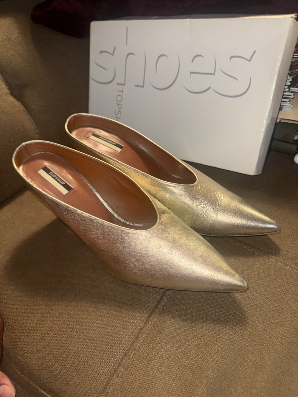 Topshop Metallic Gold Pointed Mule Heels
